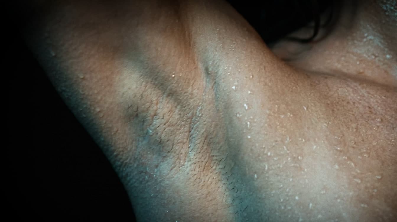Sweat on armpit and shoulder