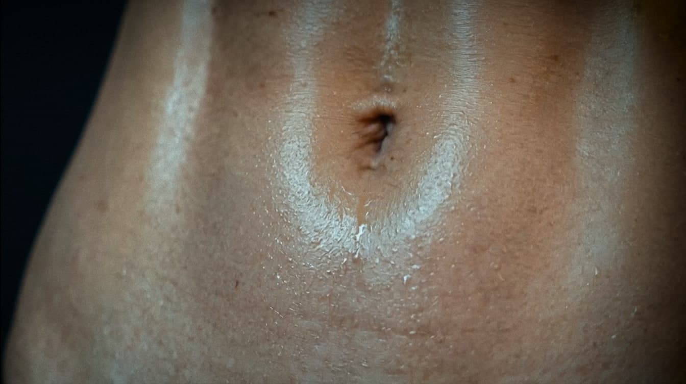 Sweat on stomach and navel