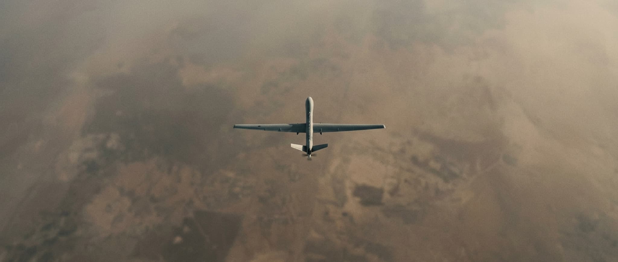 Drone flying over desert