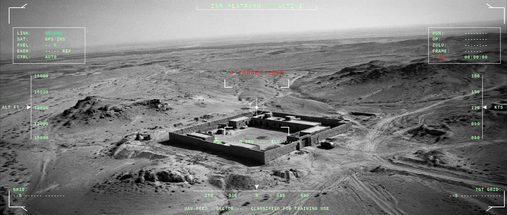 Drone targeting HUD over compound
