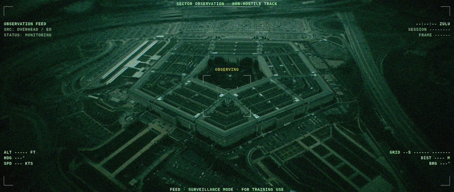 Night vision aerial HUD over Pentagon