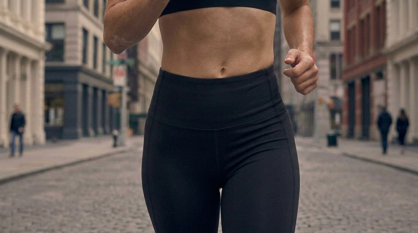 Woman running on cobblestone street