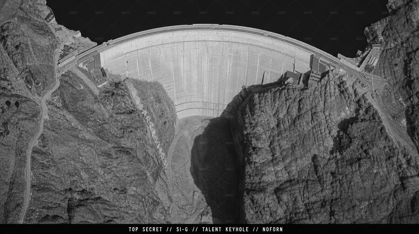 Curved concrete dam wall from above