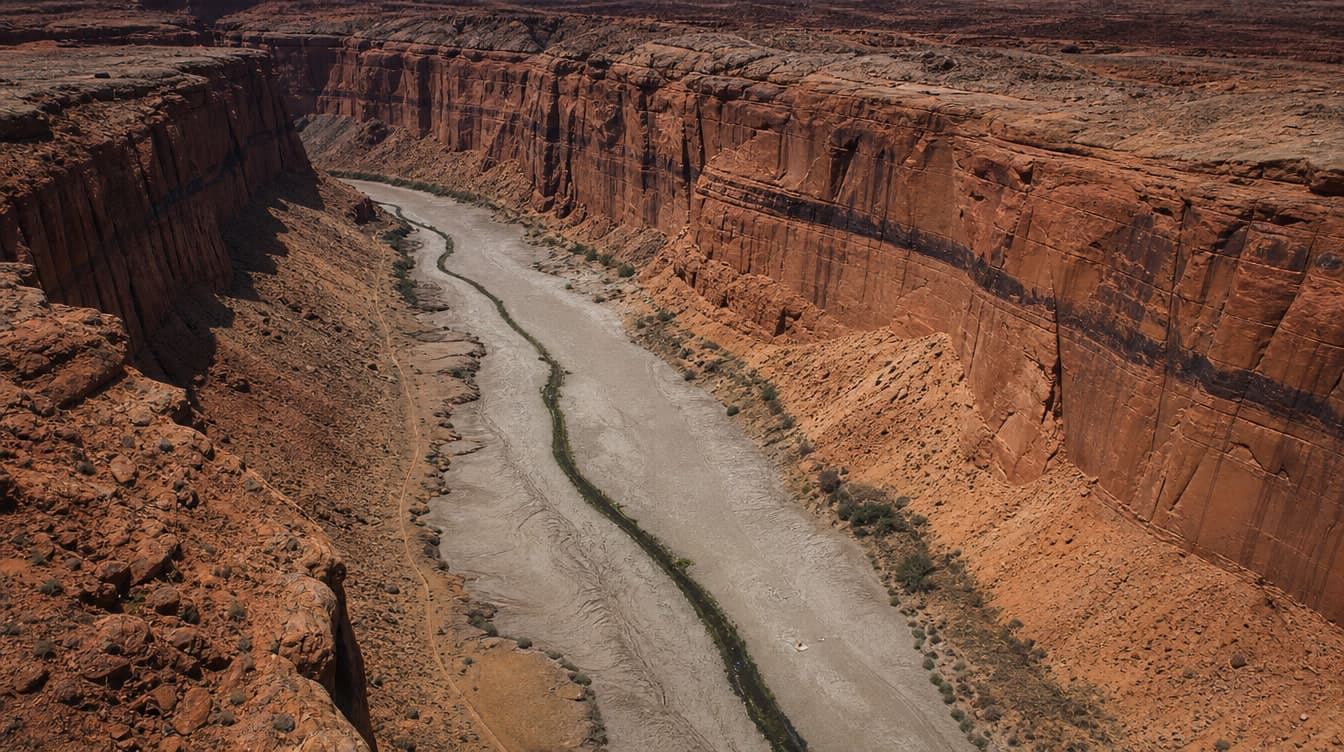 Dried riverbed in red rock canyon